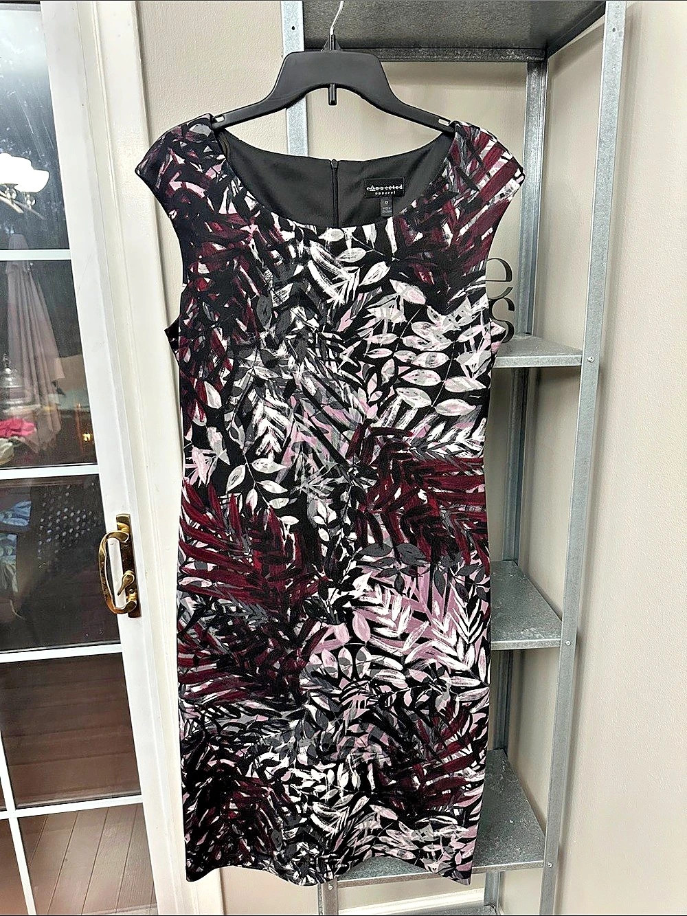Connected Apparel Floral Print Midi Dress in Black & Pink